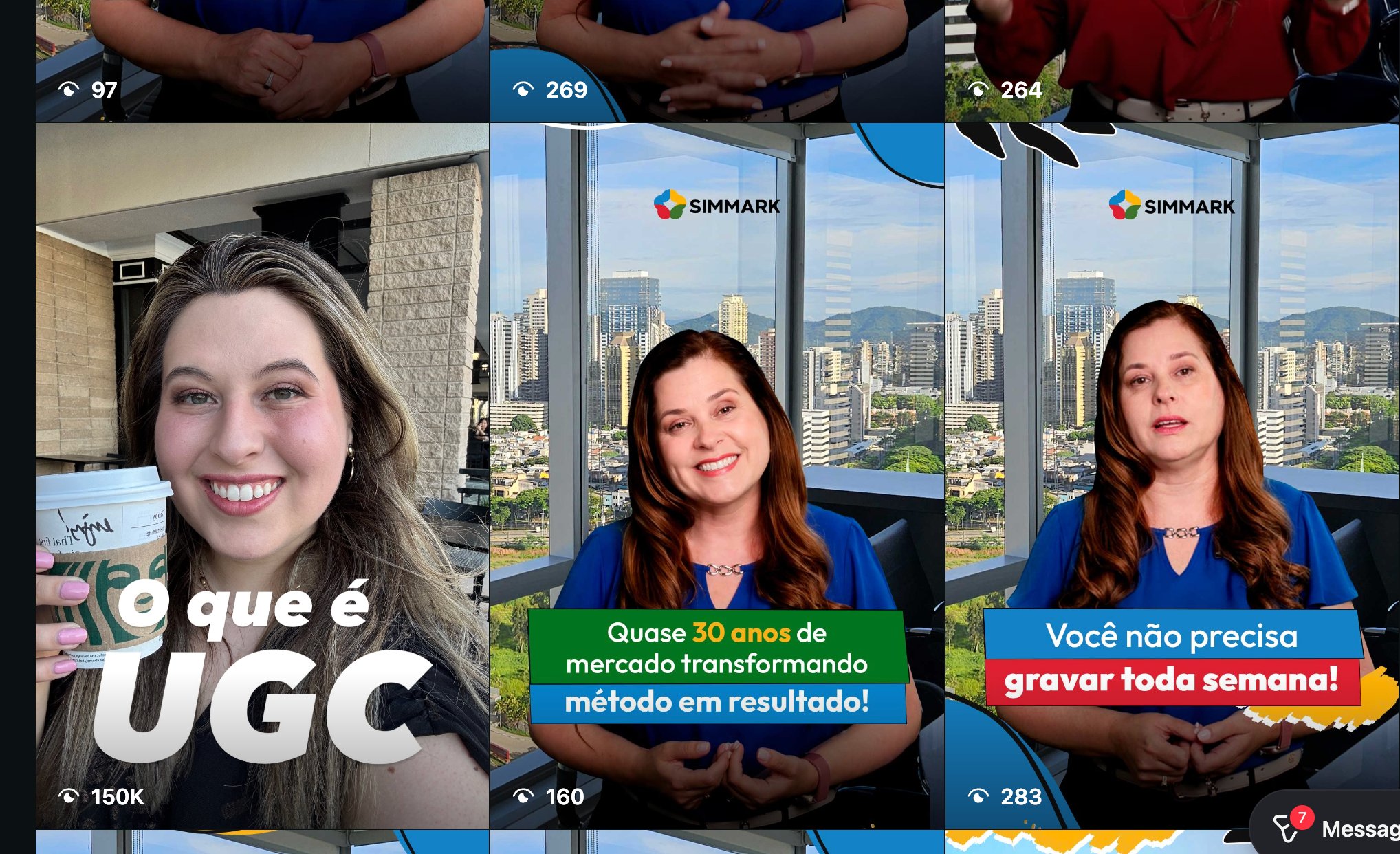 SIMMARK channel — one video at 150K views among posts at 97 to 283 views